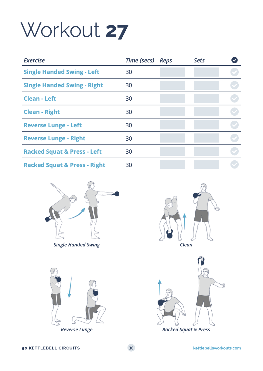 Preview of a circuit page from the 50 Kettlebell Circuits PDF